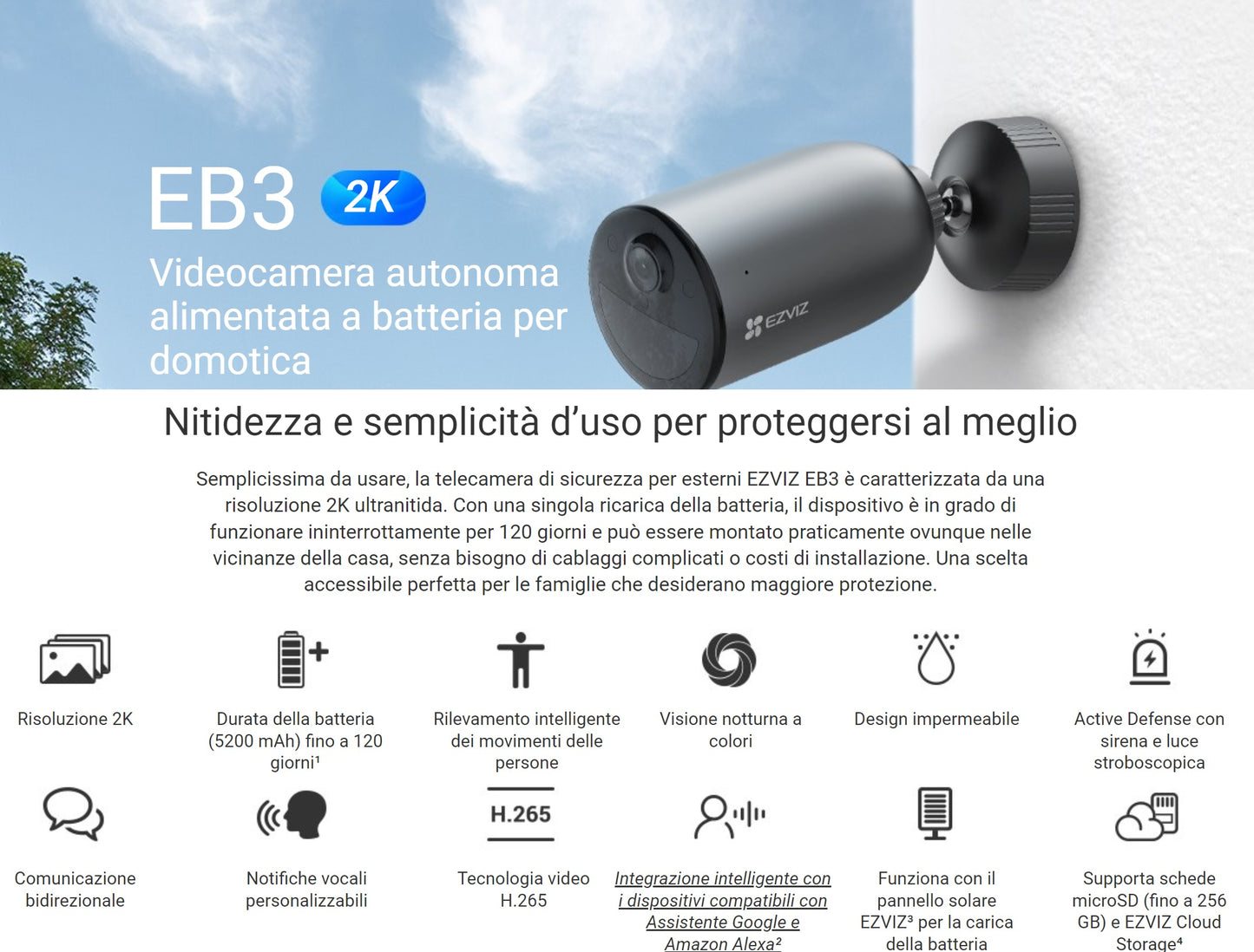 TELECAMERA DA ETERNO EB3 A BATTERIA 3MP 120GG AUTO